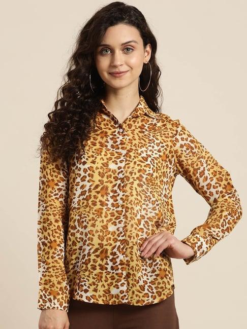 qurvii yellow & brown animal print shirt