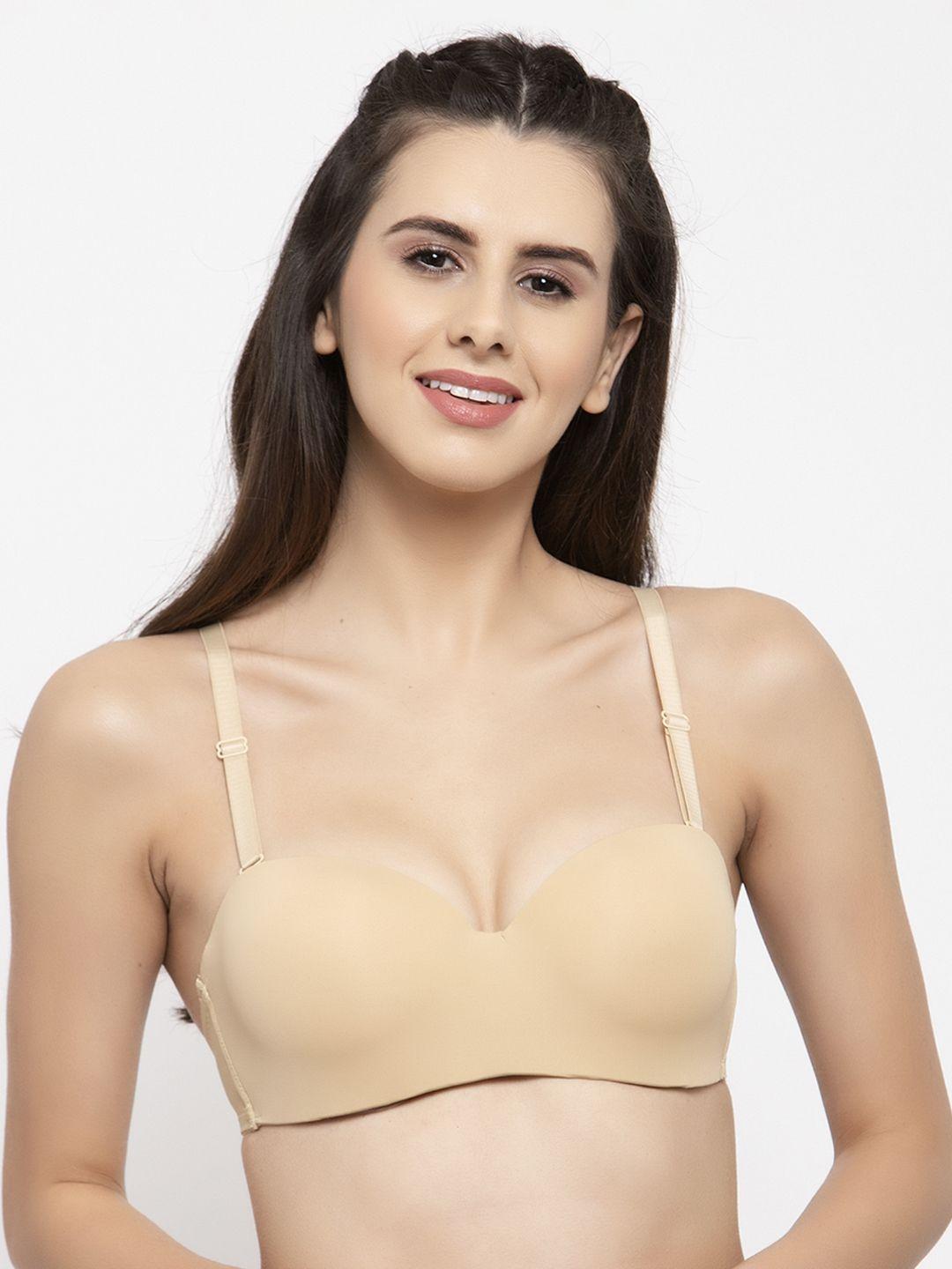 quttos beige solid wired lightly padded balconette bra qt-br-4006