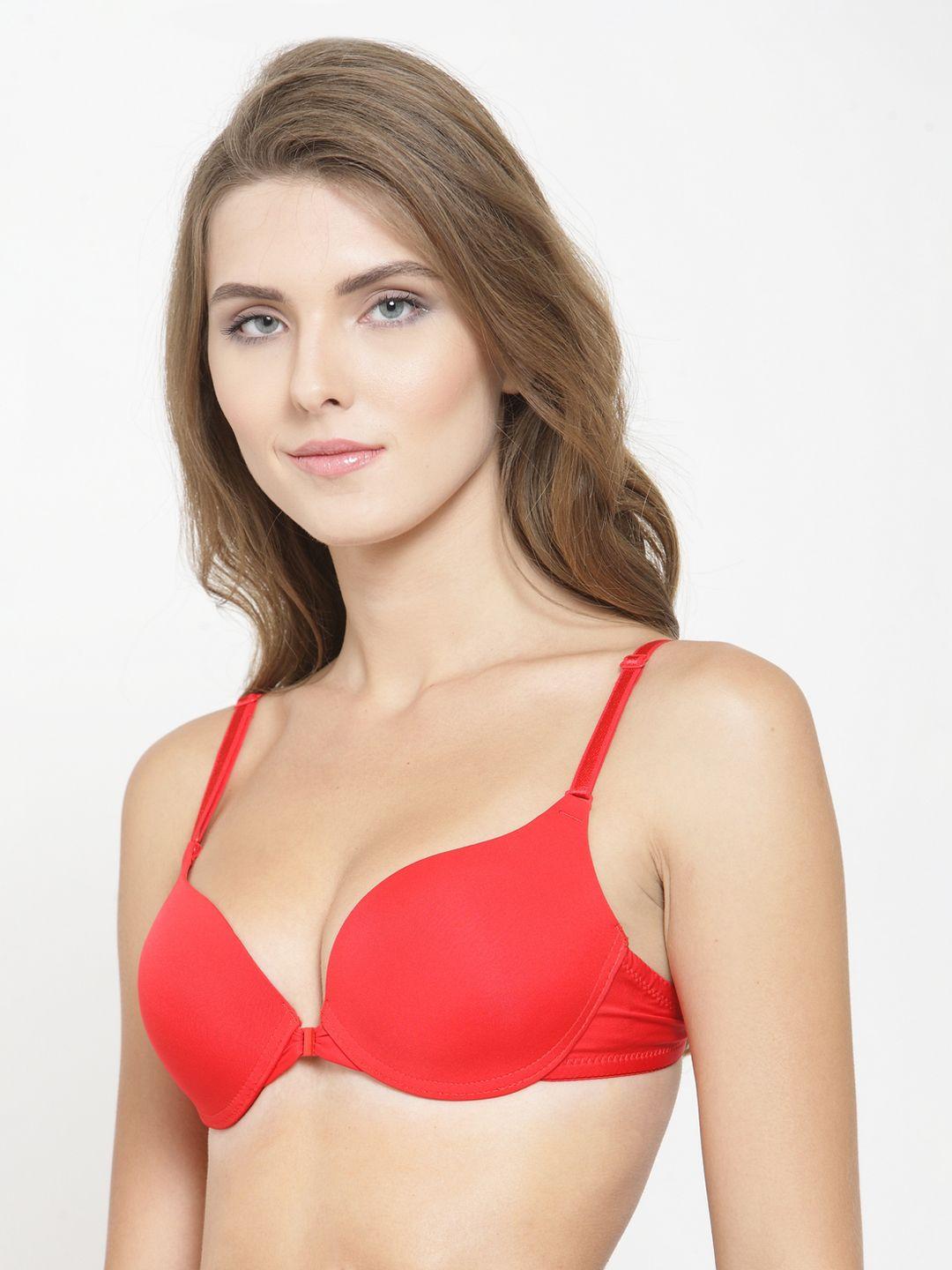 quttos red solid underwired lightly padded front closure push-up bra qt-br-20304936b