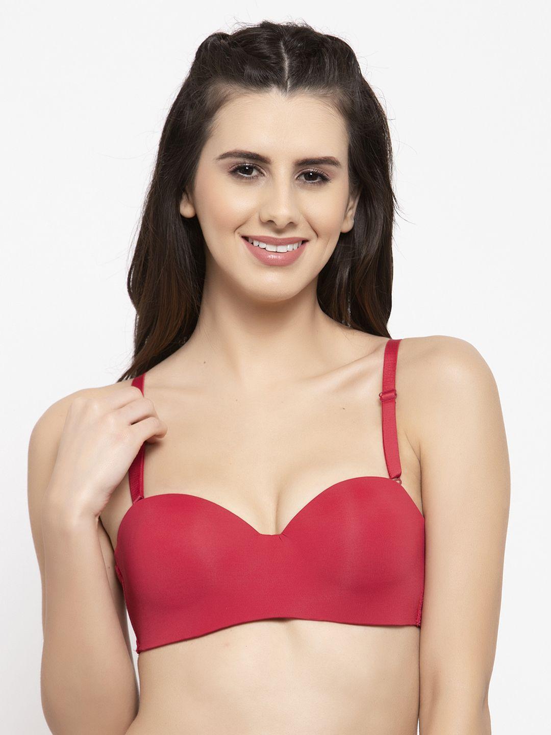 quttos red solid wired lightly padded balconette bra qt-br-4006