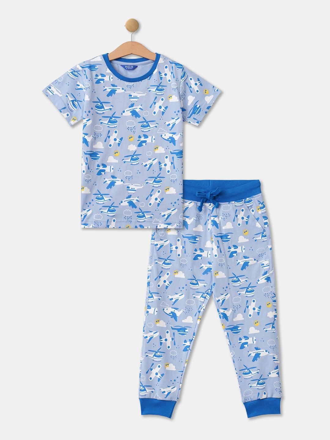 r&b boys blue & white printed t-shirt with joggers
