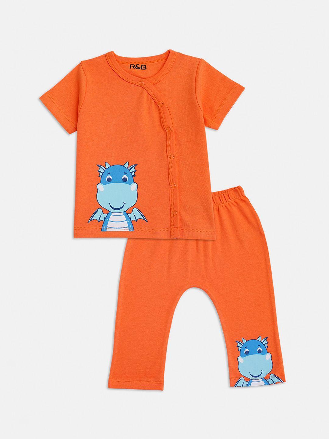 r&b boys orange & blue printed shirt with shorts