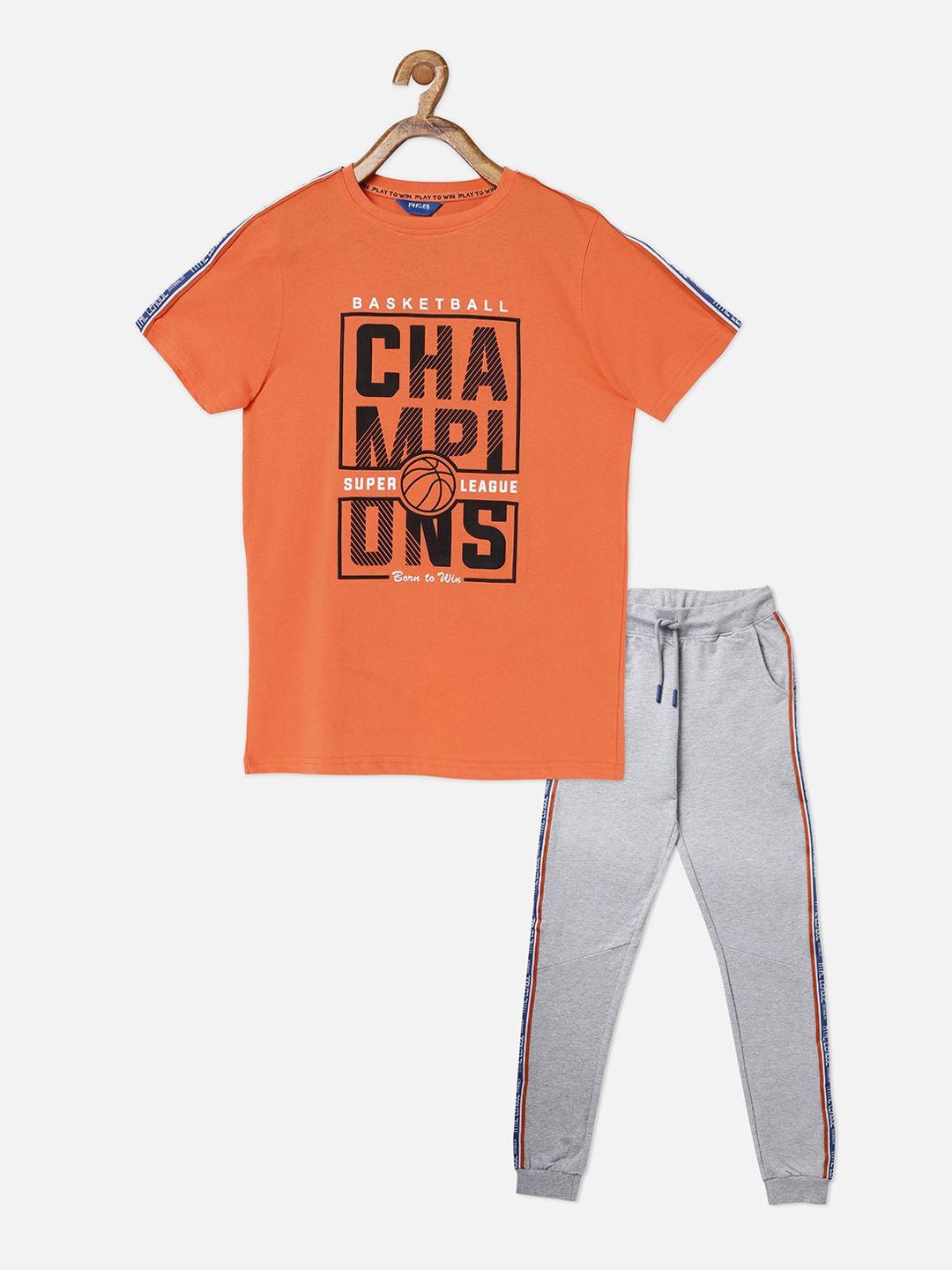 r&b boys orange & grey printed cotton blend clothing set