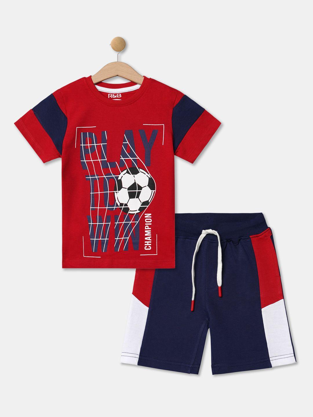 r&b boys red & blue printed t-shirt with shorts
