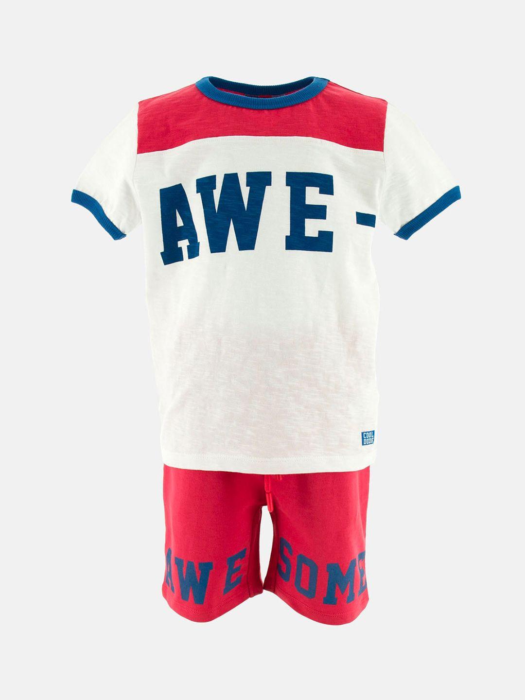 r&b boys red & navy blue printed t-shirt with shorts