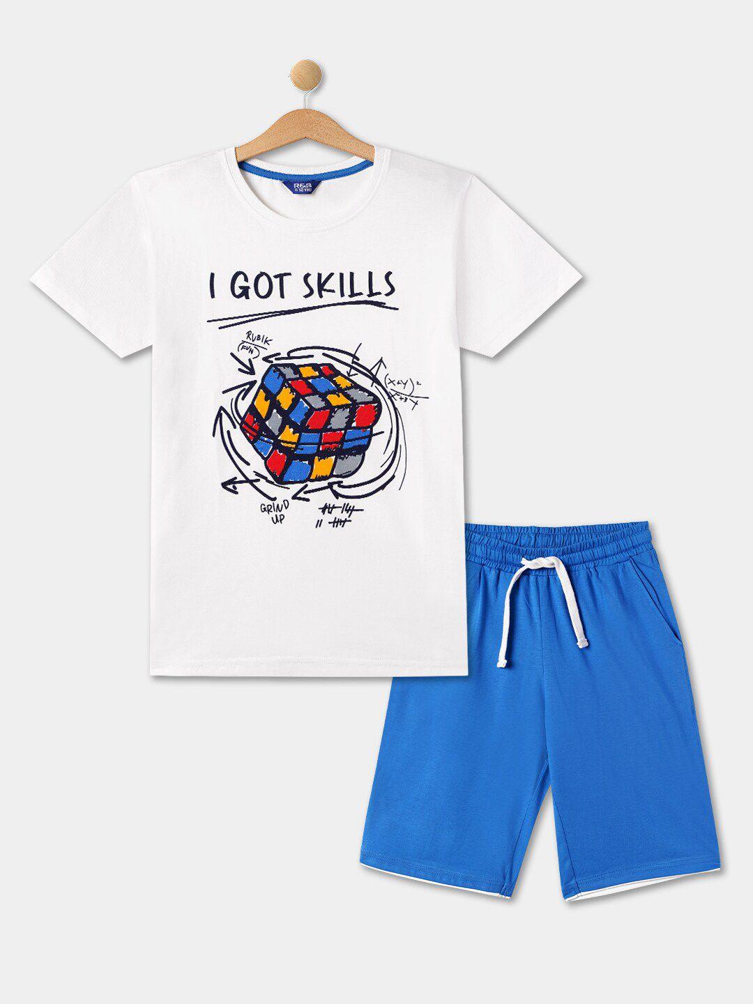 r&b boys white & blue printed t-shirt with shorts
