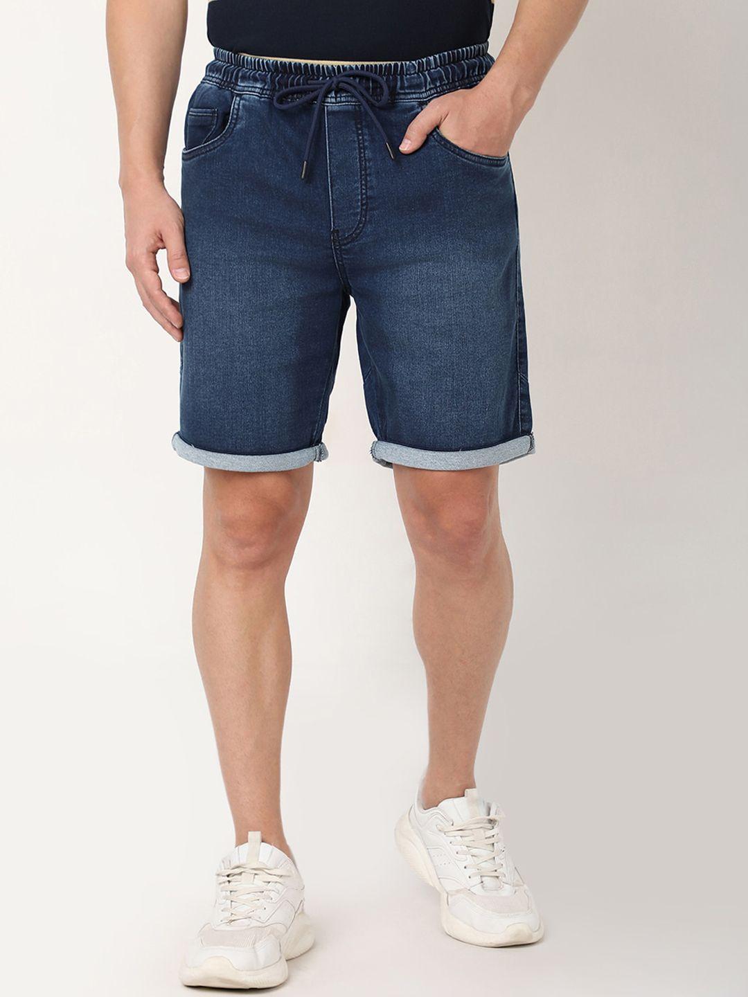 r&b men washed cotton mid-rise denim shorts