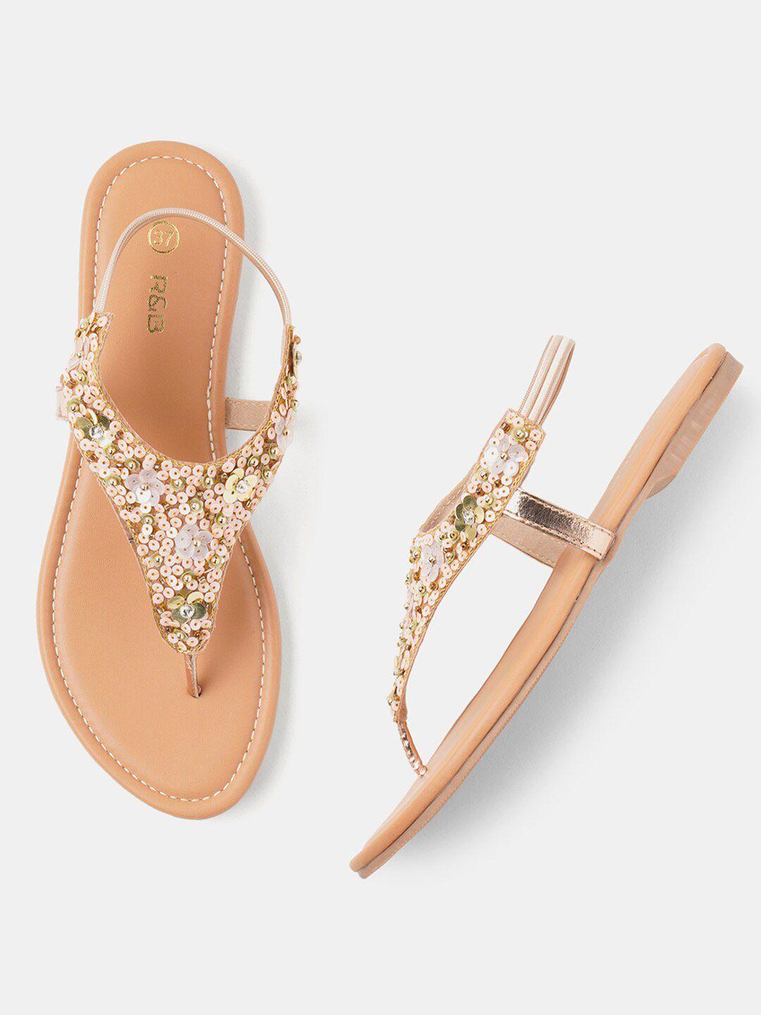 r&b sequinned embellished t-strap flats with backstrap