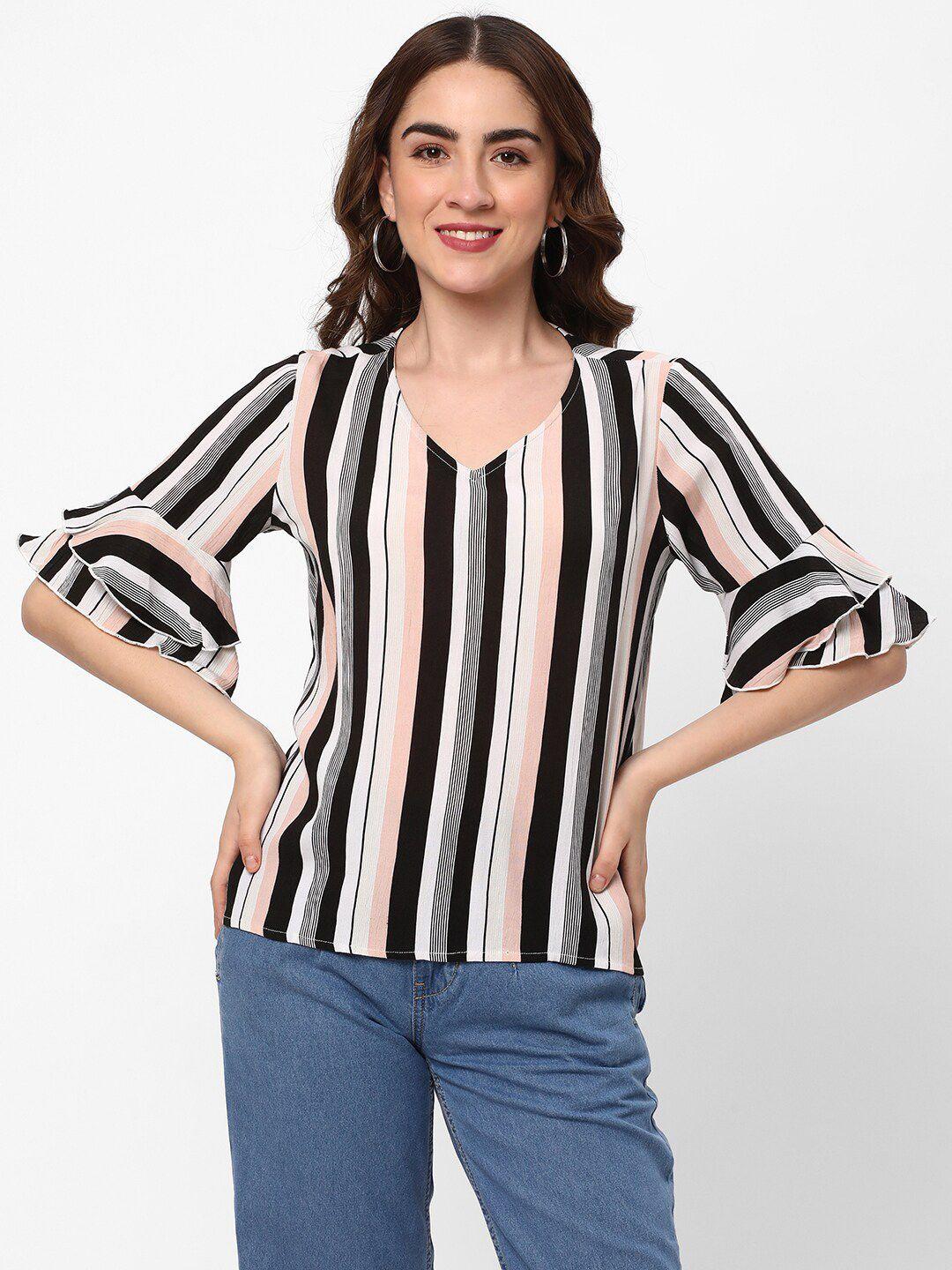 r&b striped v-neck bell sleeves top