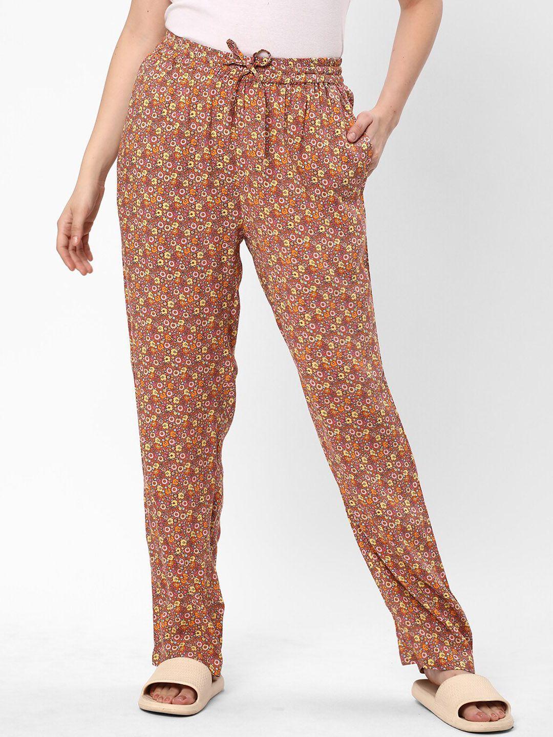 r&b women floral printed mid-rise cotton straight lounge pants