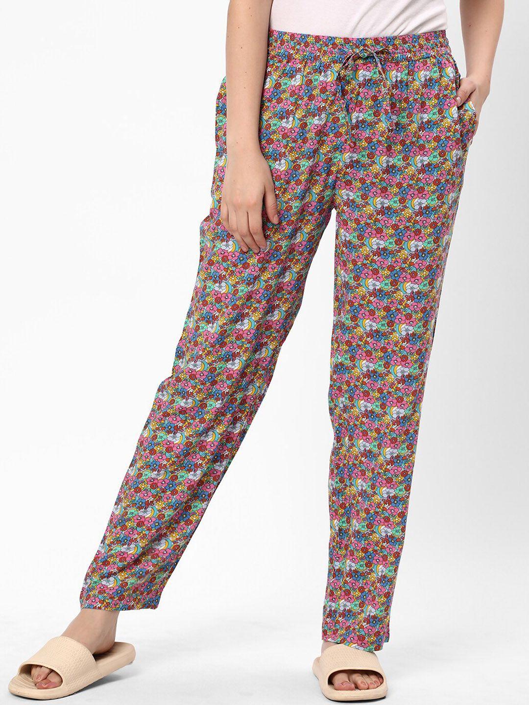 r&b women floral printed mid-rise straight lounge pants