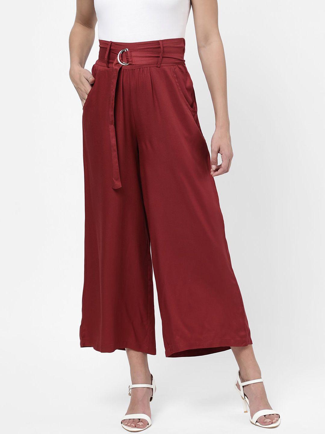 r&b women maroon pleated culottes trousers