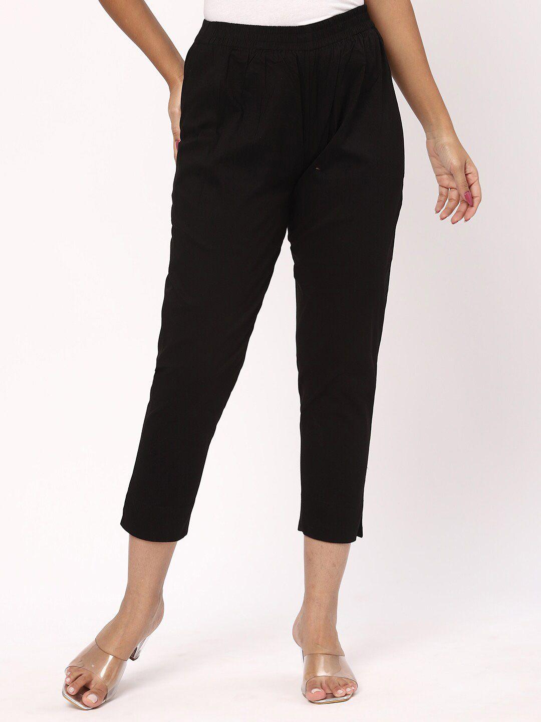 r&b women mid-rise regular fit pleated cotton trousers