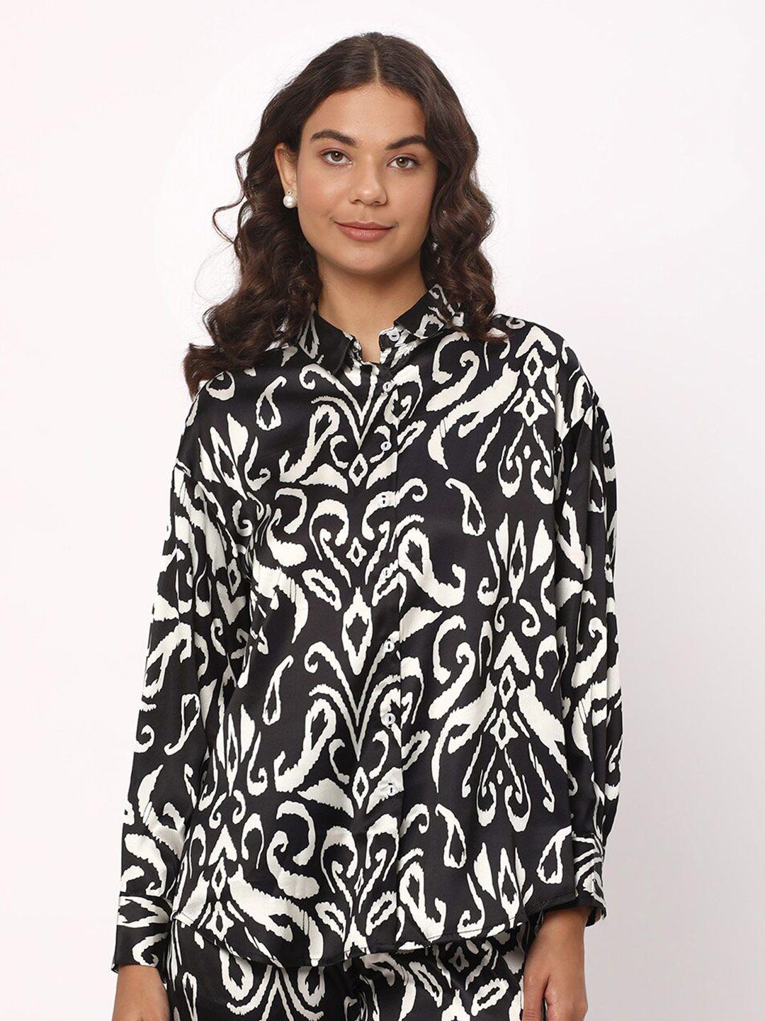 r&b abstract printed cuffed sleeves shirt style top