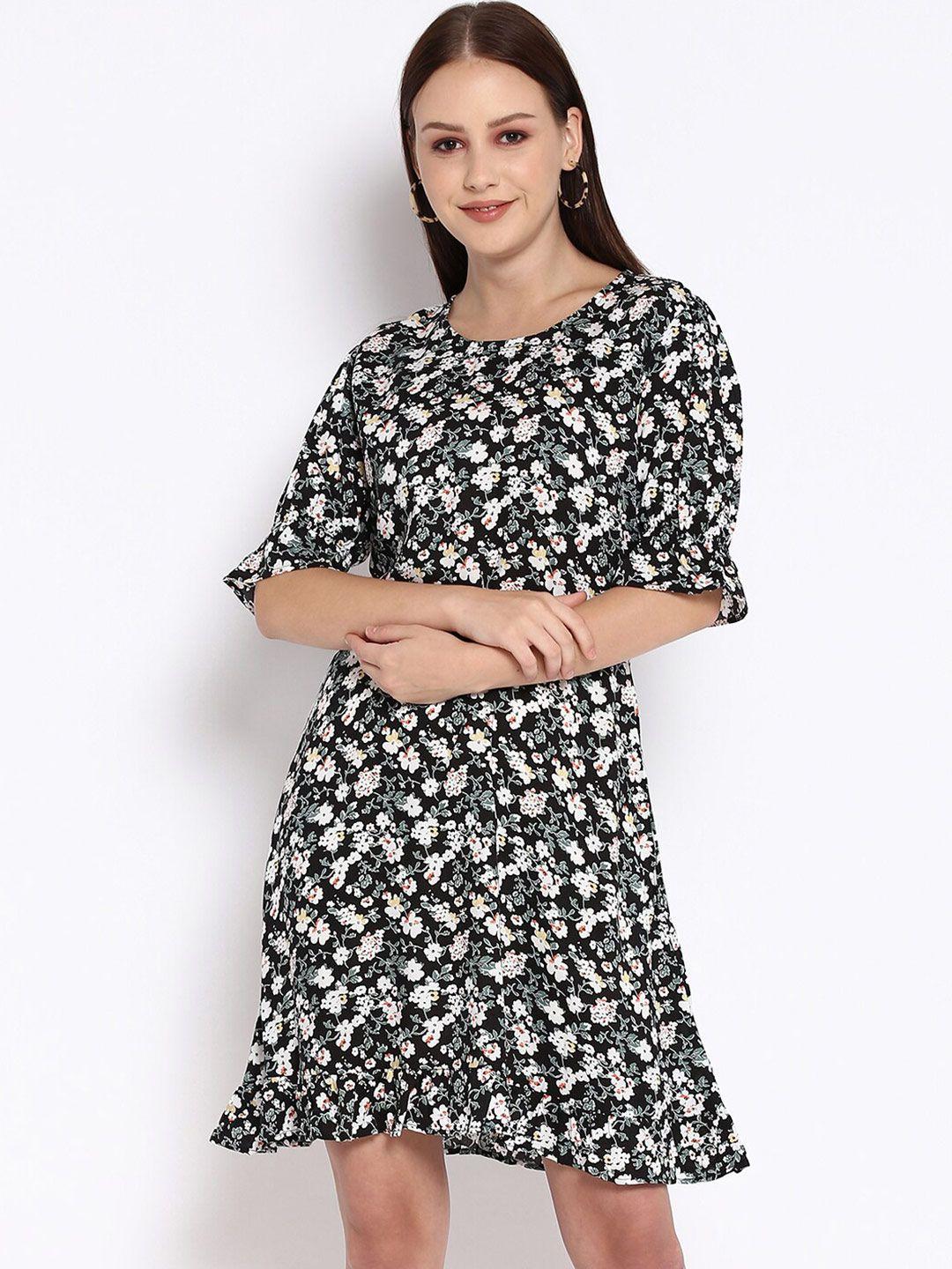 r&b black floral a-line dress