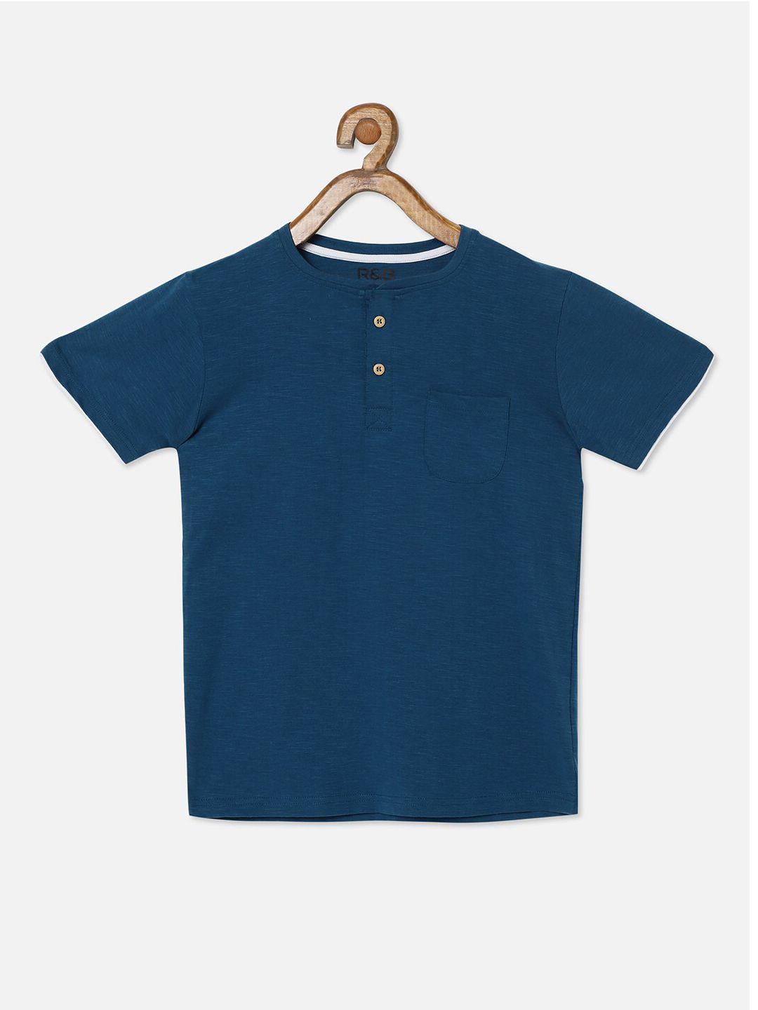 r&b boys blue & dark cerulean henley neck extended sleeves t-shirt