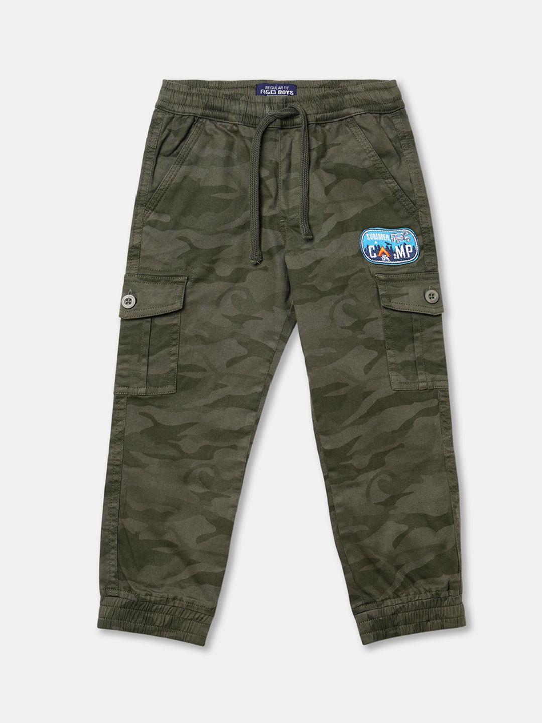 r&b boys green camouflage printed joggers