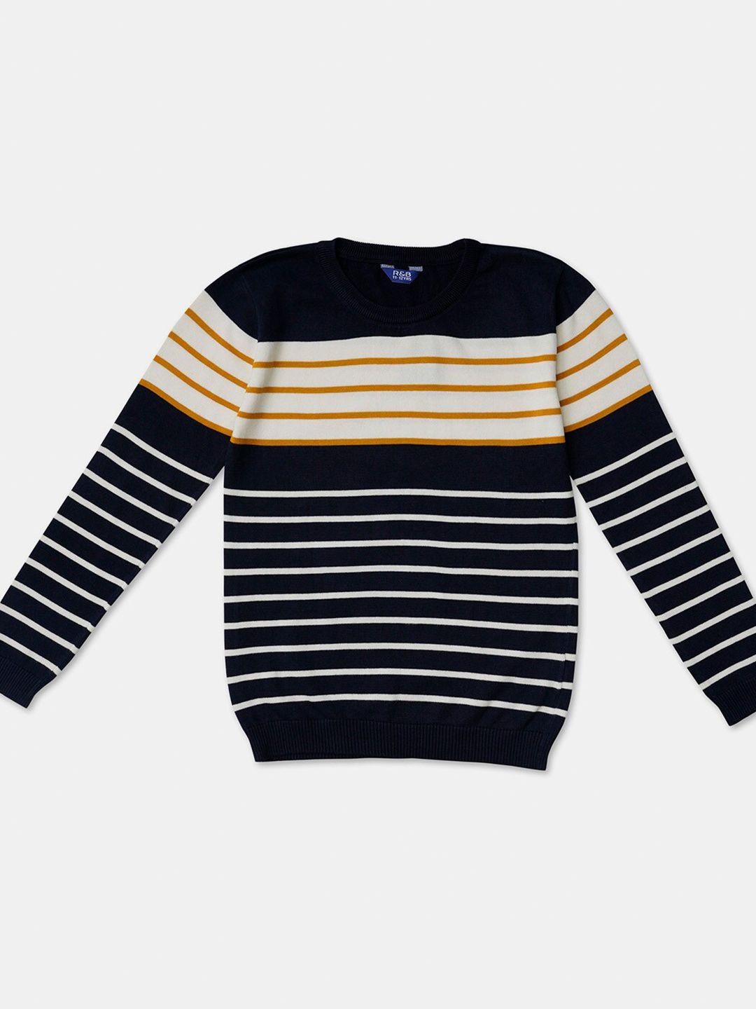 r&b boys navy blue & orange striped pullover