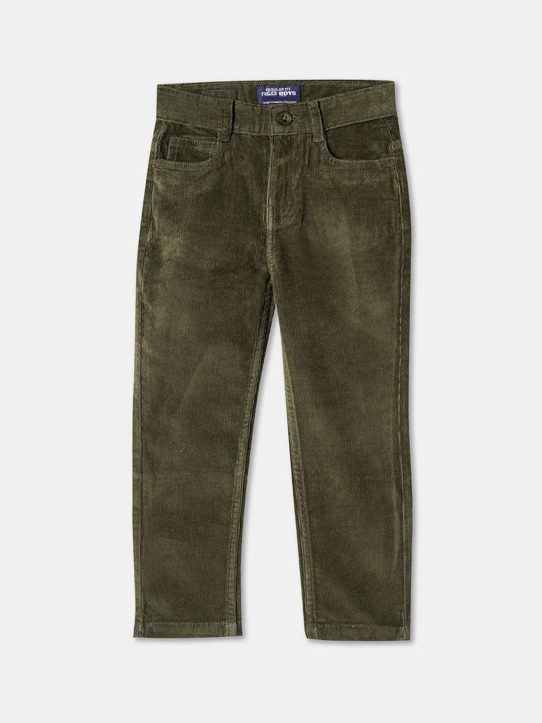 r&b boys olive green slim fit trousers