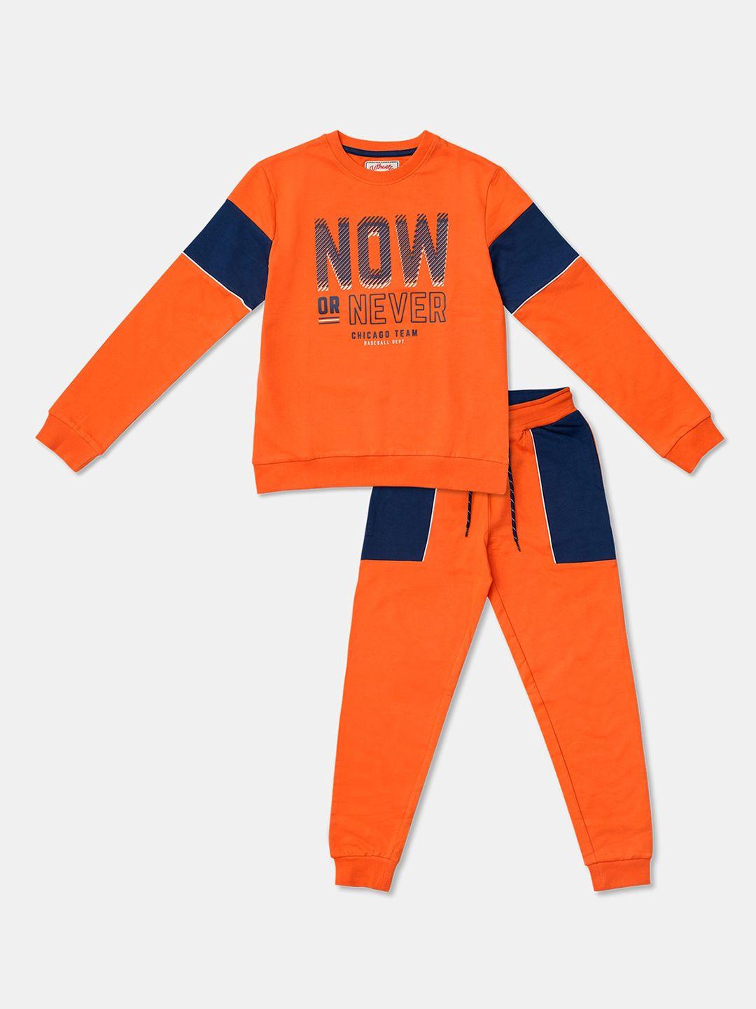 r&b boys orange & blue printed t-shirt with trousers