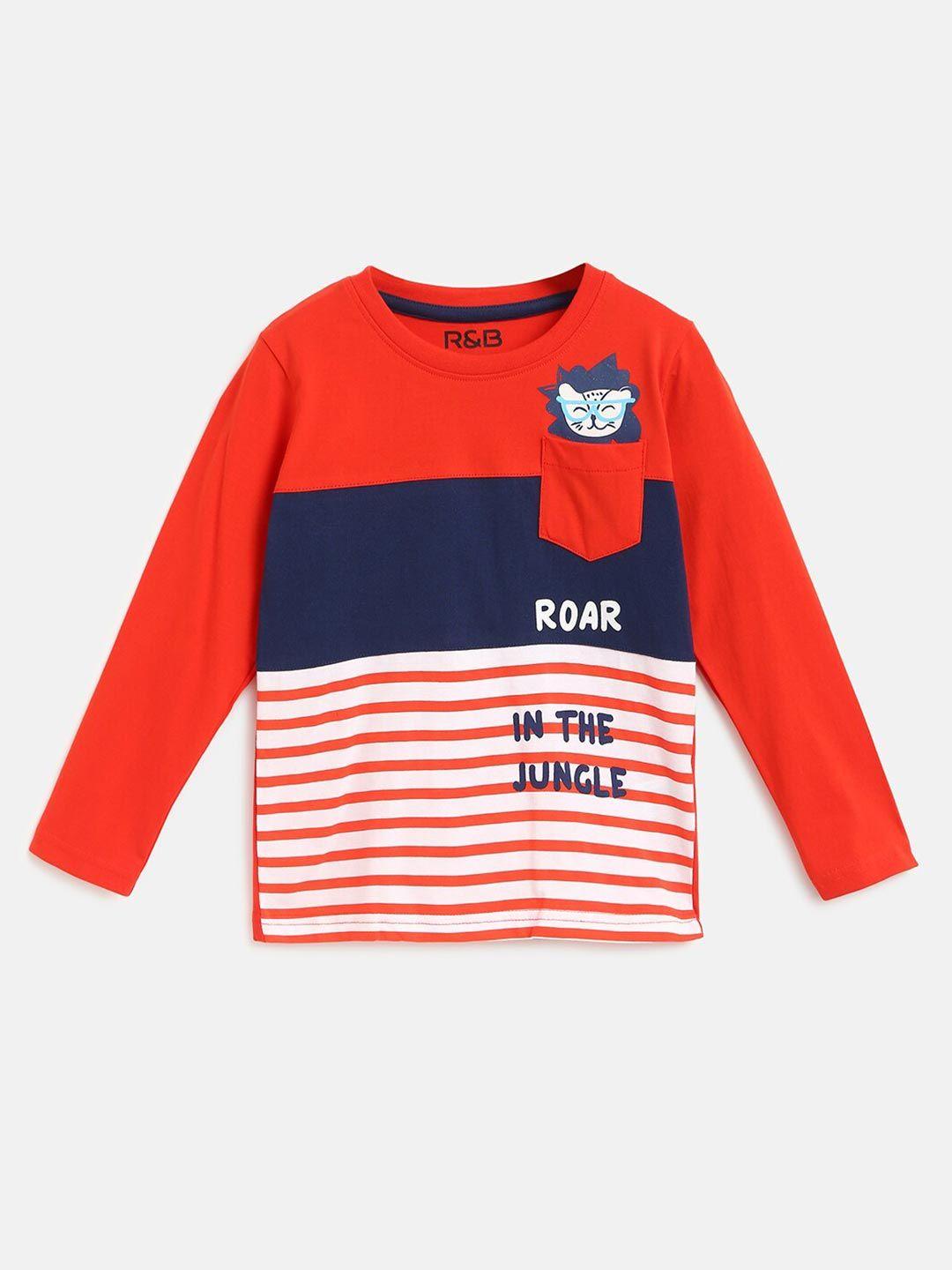 r&b boys peach-coloured typography striped applique t-shirt