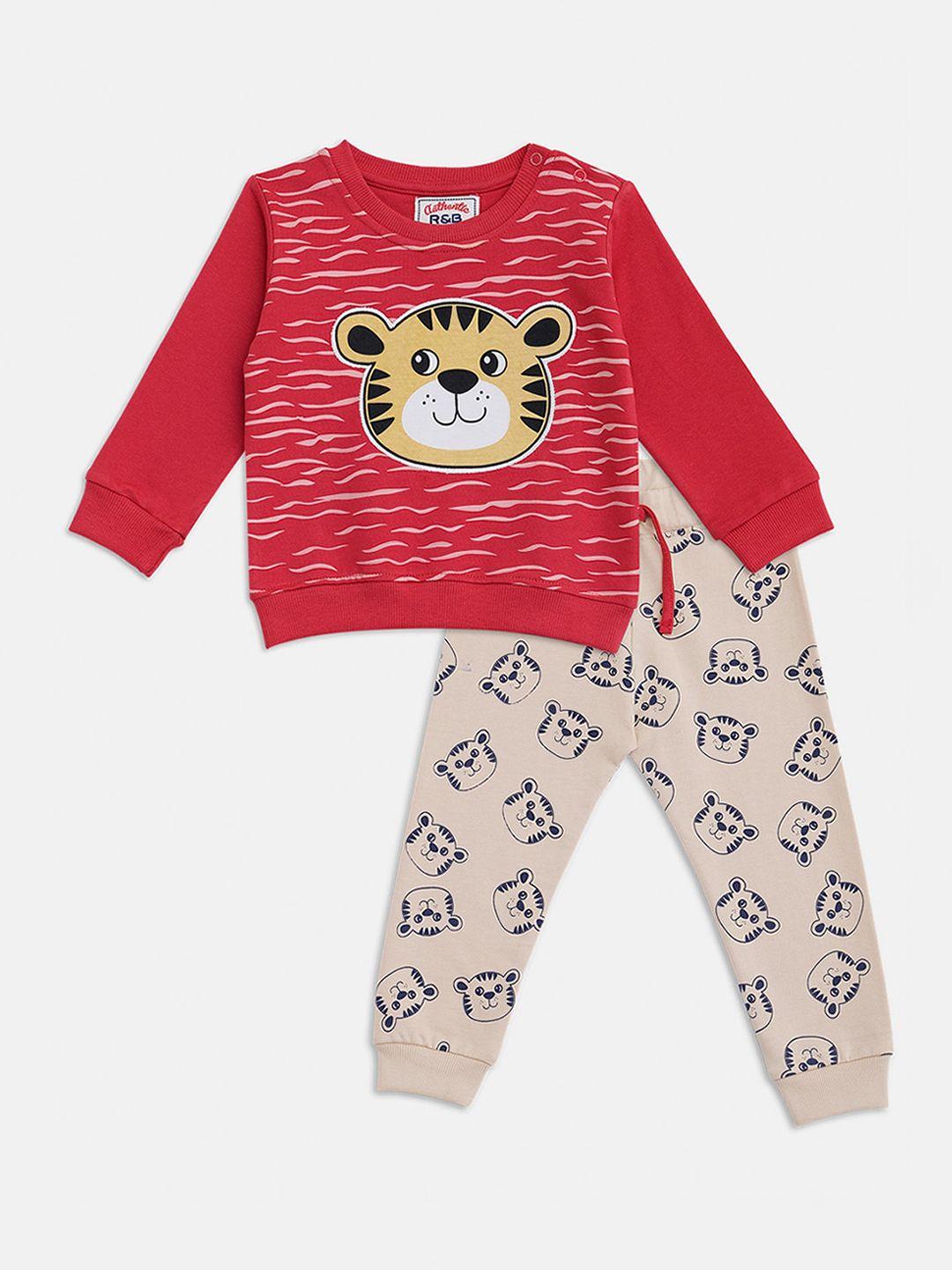 r&b boys red & cream-coloured printed t-shirt with trousers