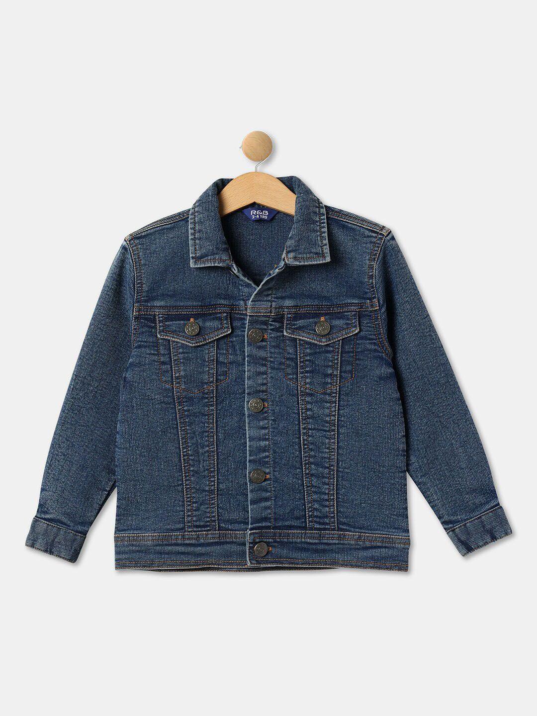 r&b boys washed spread collar long sleeves cotton denim jacket