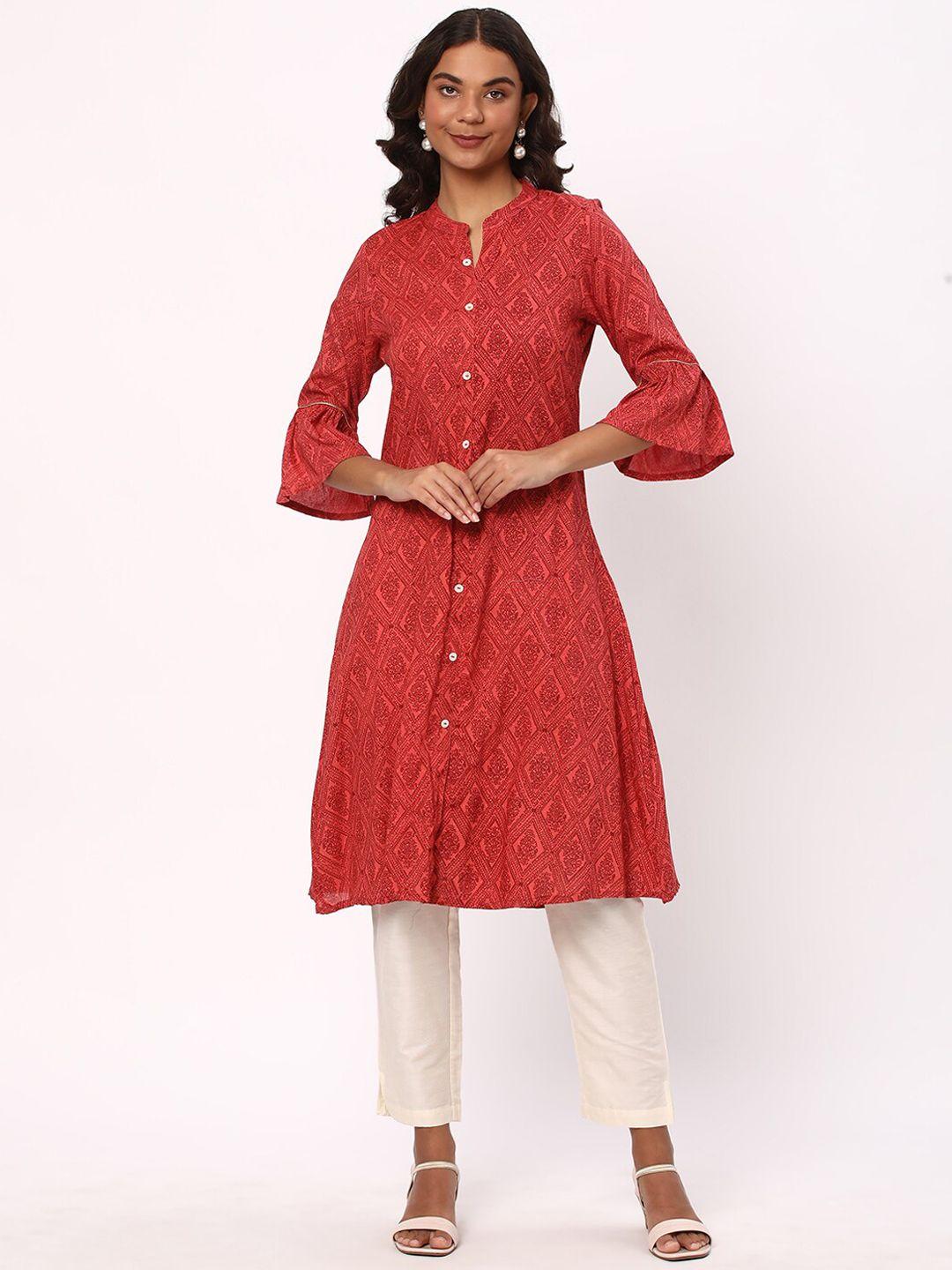 r&b ethnic motif printed mandarin collar a-line kurta