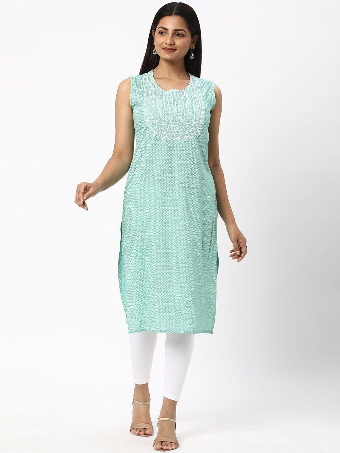 r&b ethnic motifs embroidered round neck sleeveless regular kurta