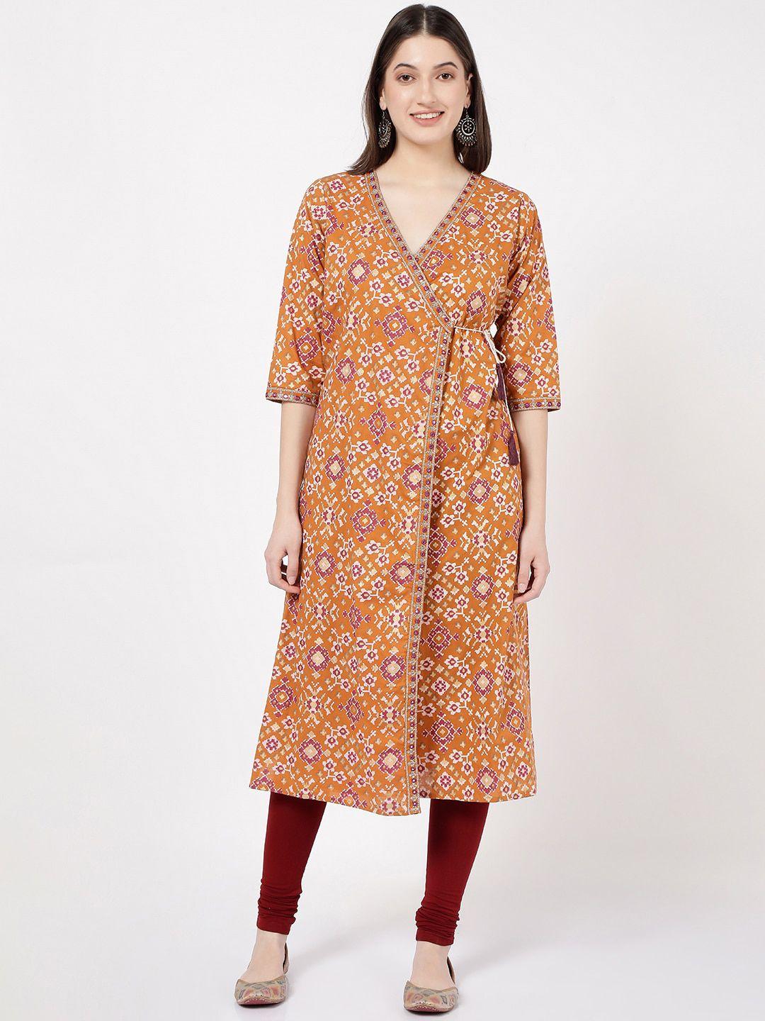 r&b ethnic motifs printed cotton angrakha kurta