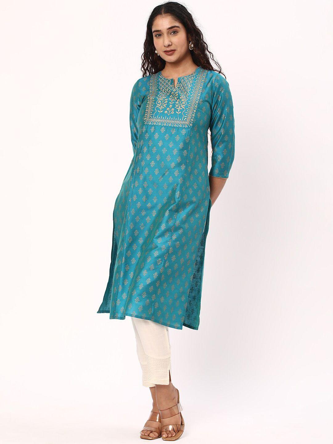 r&b ethnic motifs printed thread work straight kurta