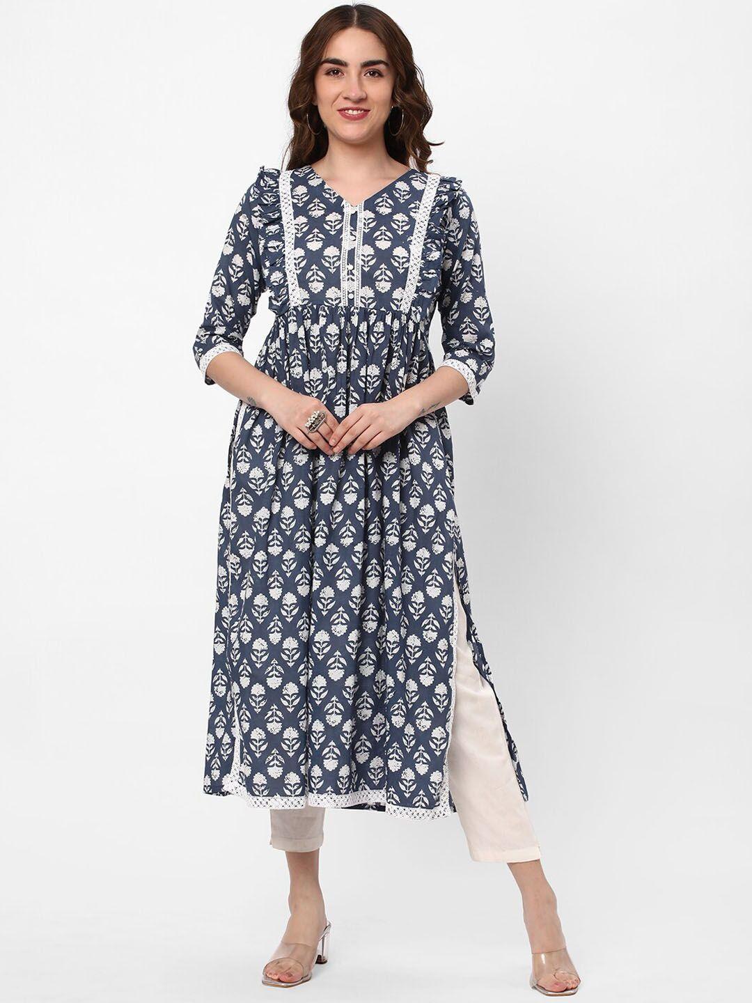 r&b floral printed a-line cotton kurta