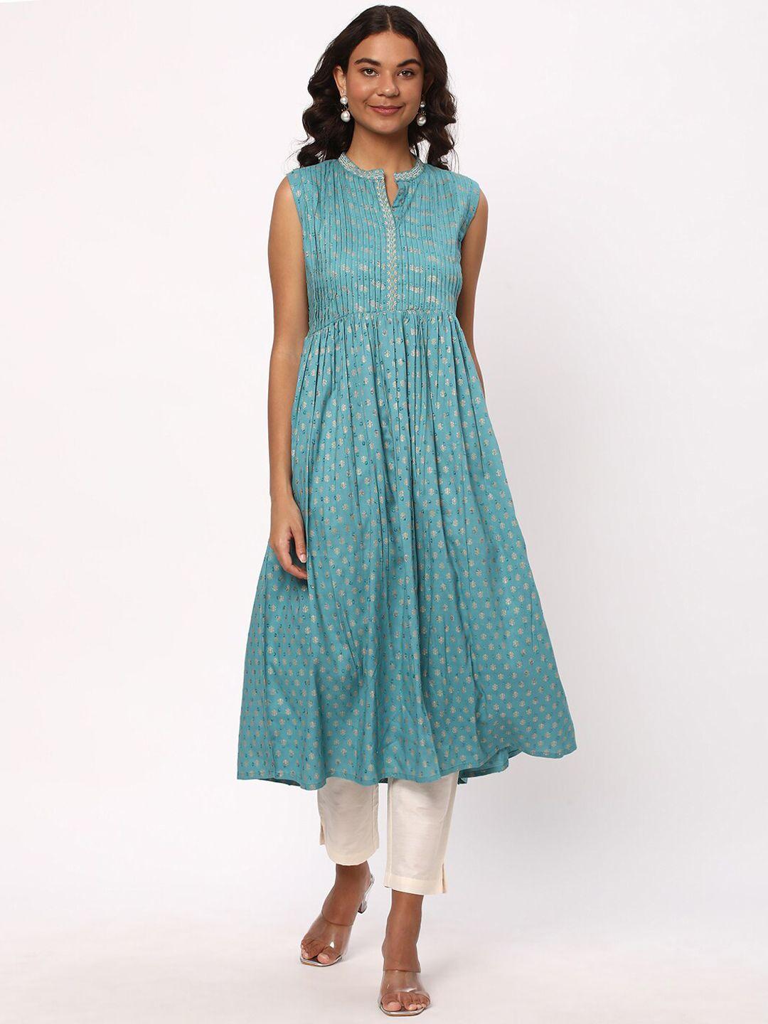 r&b floral printed mandarin collar with pintecks anarkali kurta