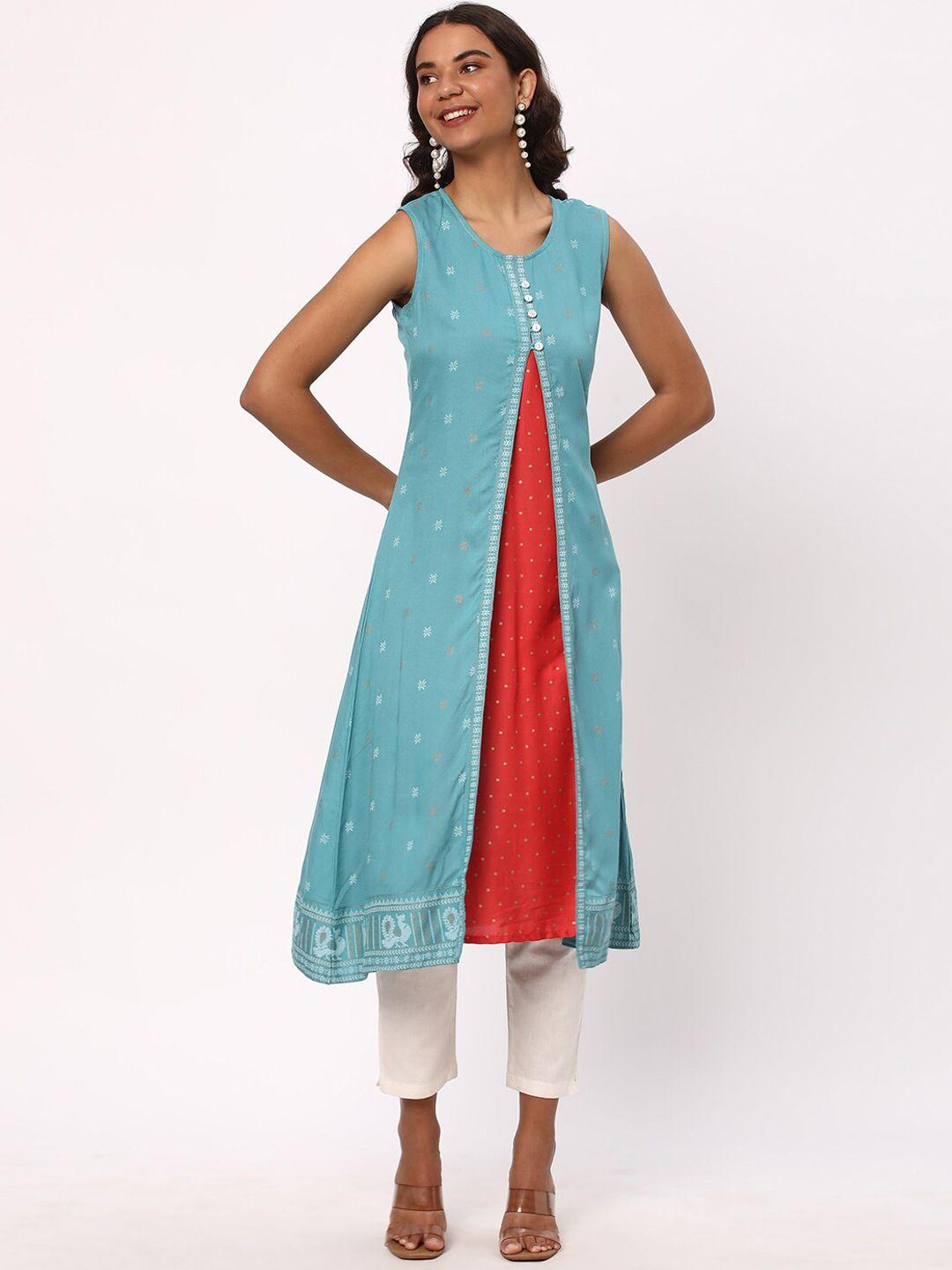 r&b floral printed sleeveless a-line kurta