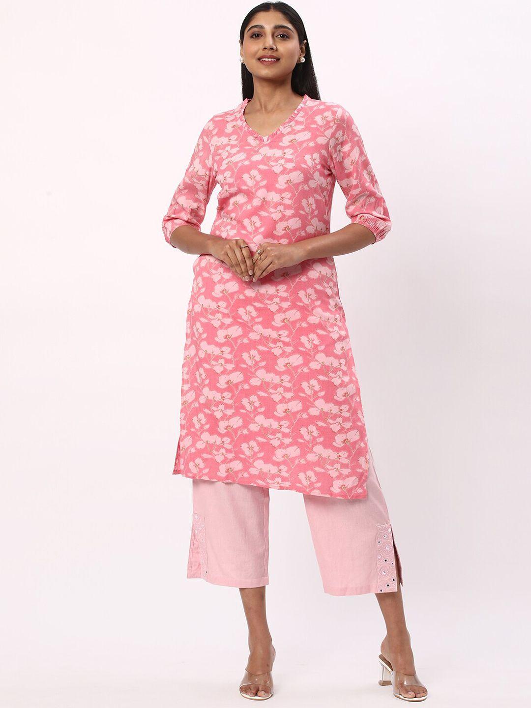 r&b floral printed v neck straight kurta