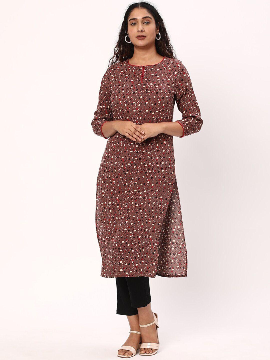 r&b geometric printed round neck three-quarter straight kurta