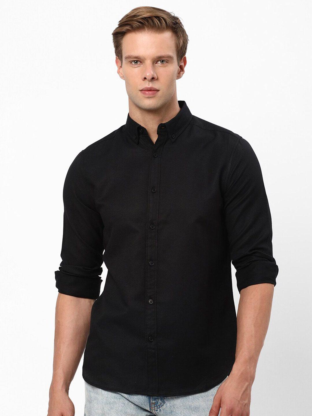 r&b men black opaque casual shirt