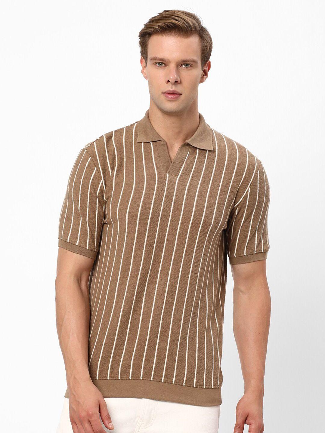 r&b men brown striped pockets t-shirt