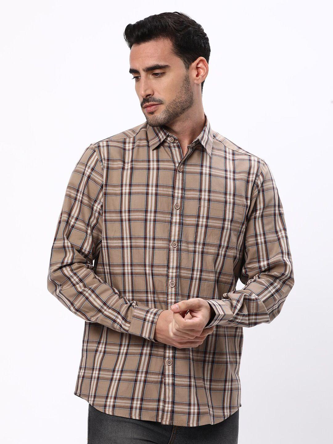 r&b men brown tartan checks opaque checked casual shirt