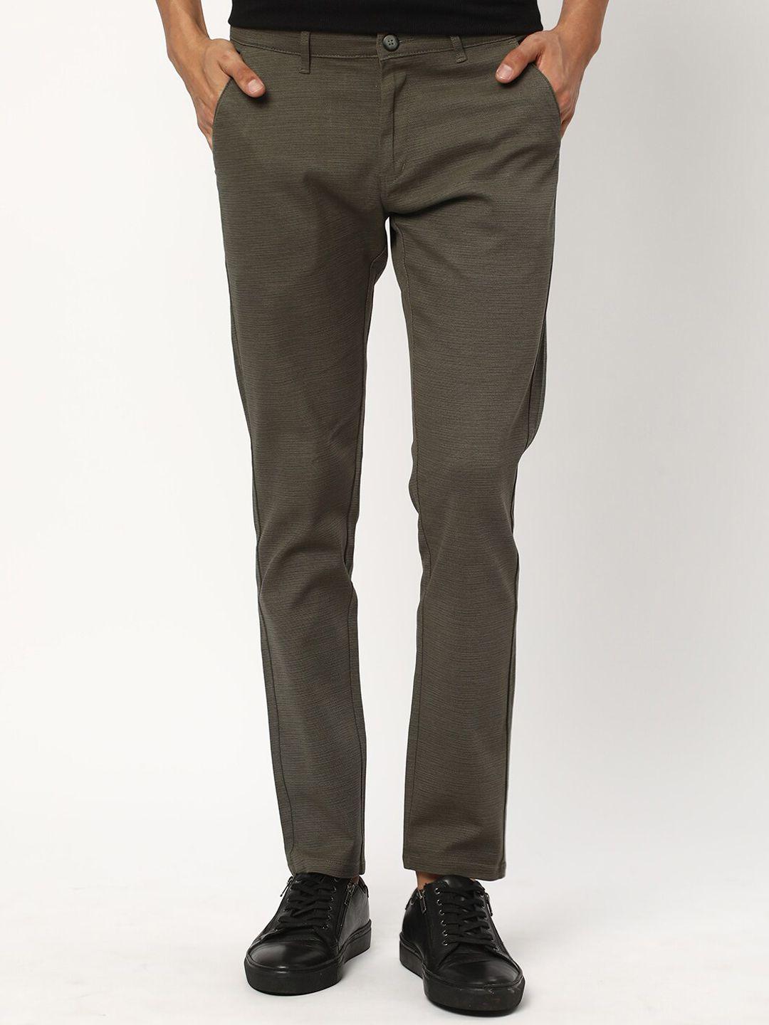 r&b men slim fit mid-rise cotton regular trousers
