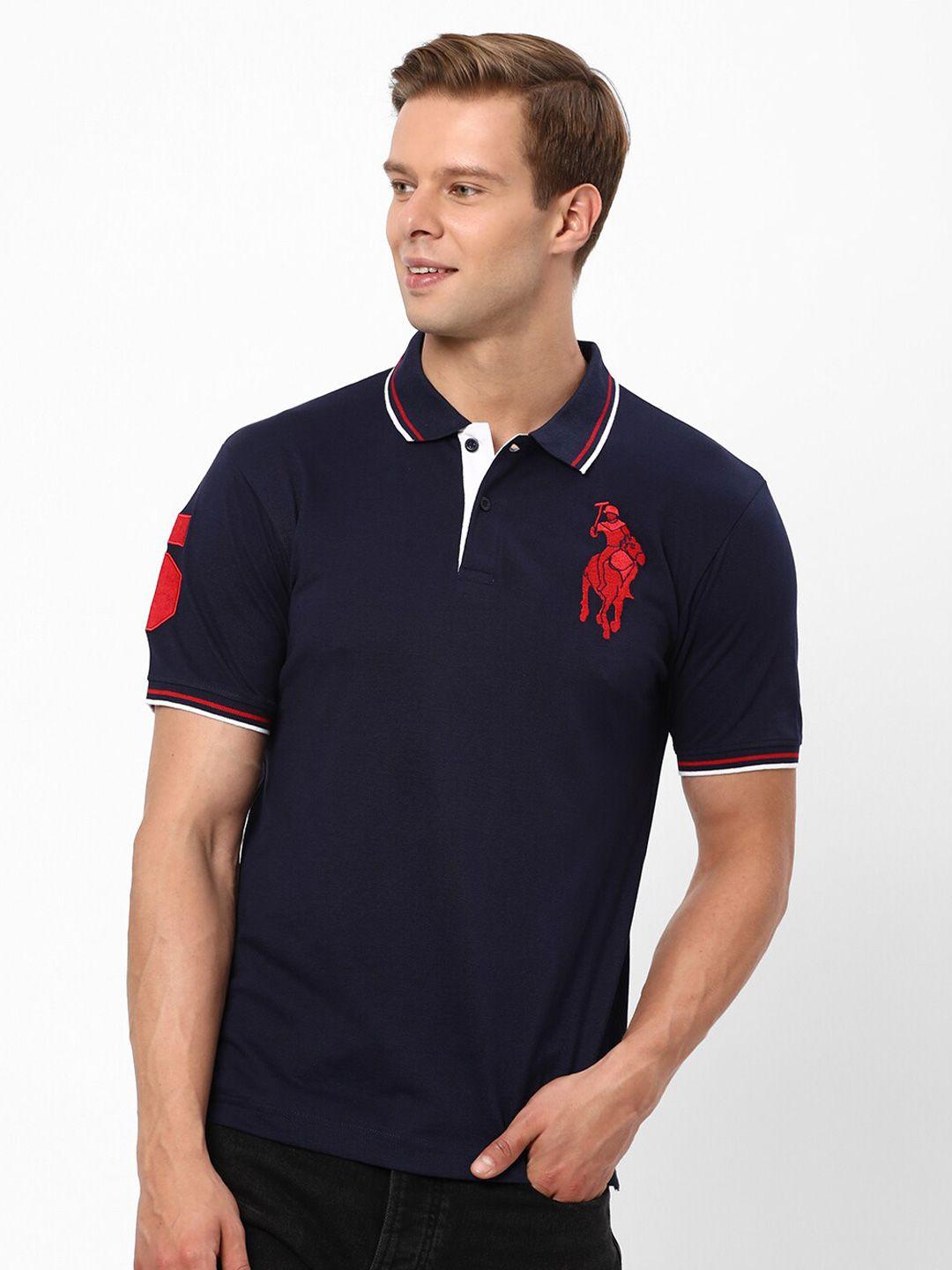 r&b short sleeves applique detail polo collar cotton t-shirt
