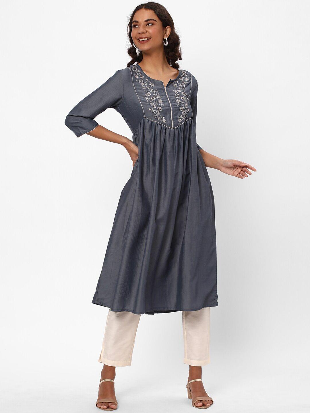 r&b thread work notched neck a-line kurta