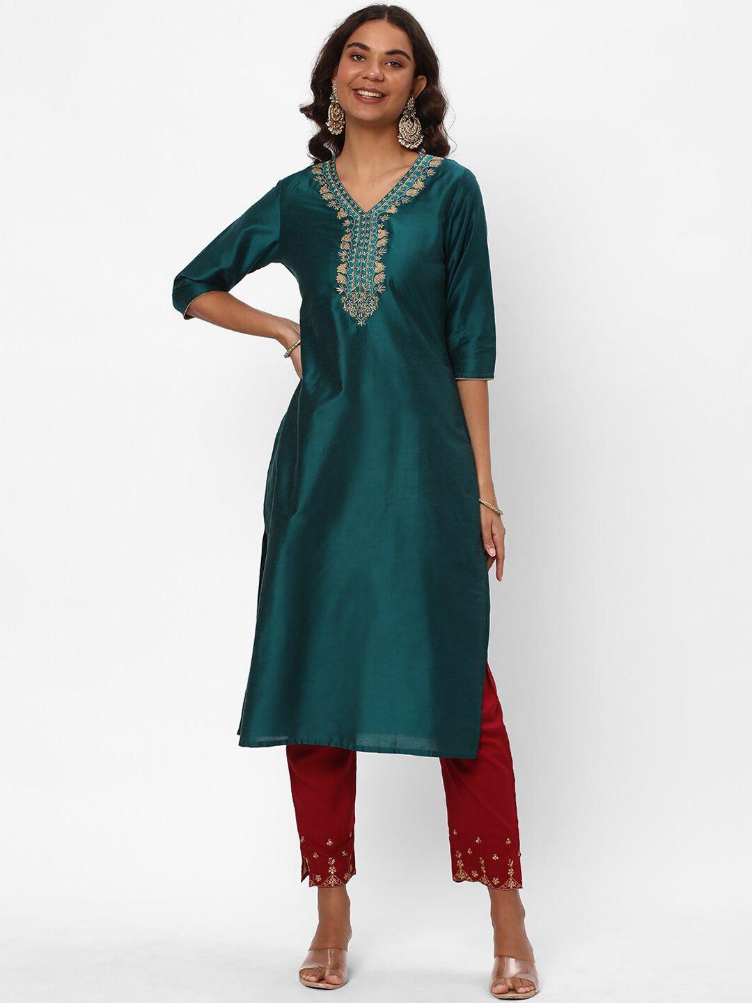 r&b thread work v-neck straight kurta