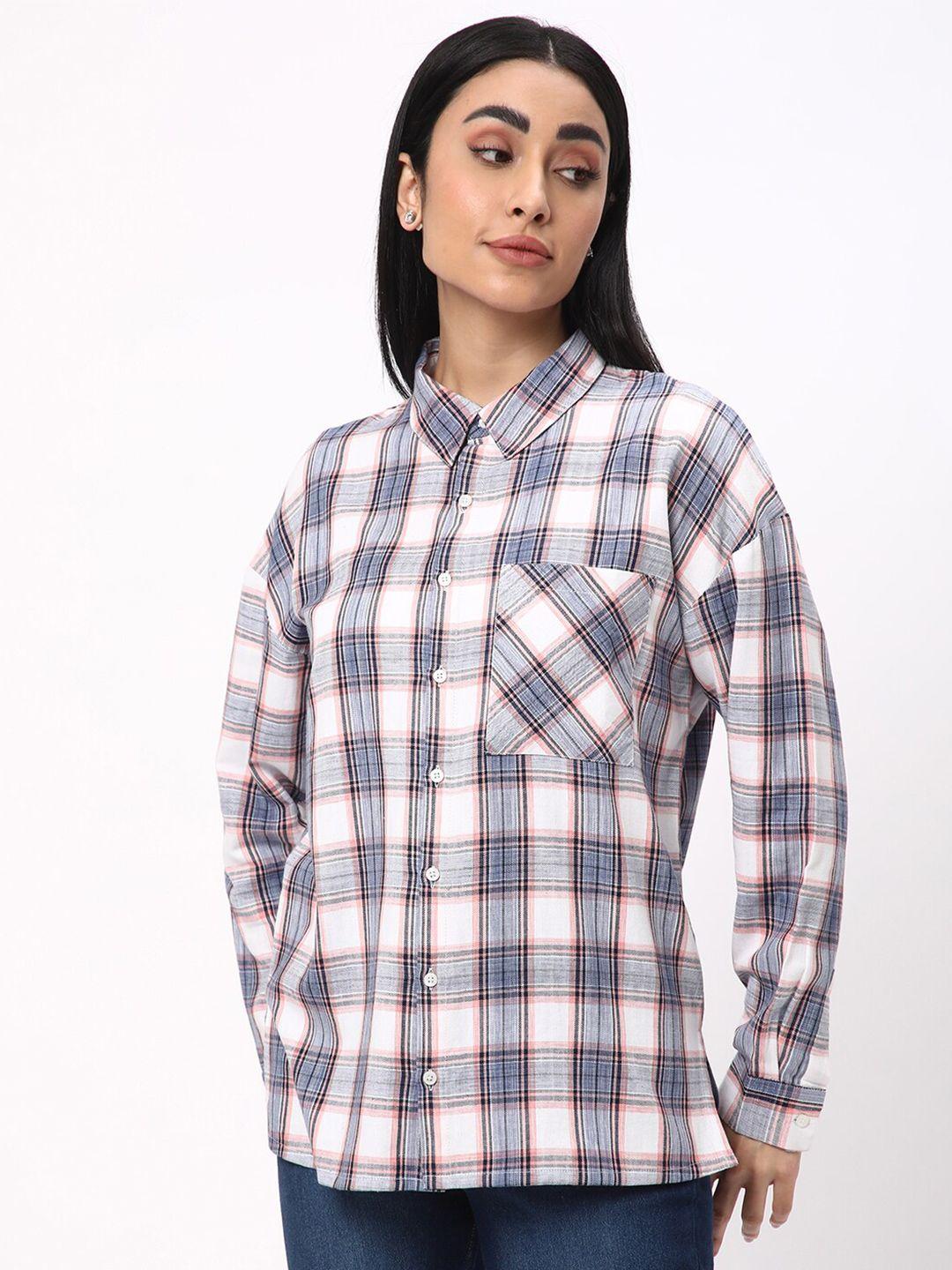 r&b white checked cotton shirt style top