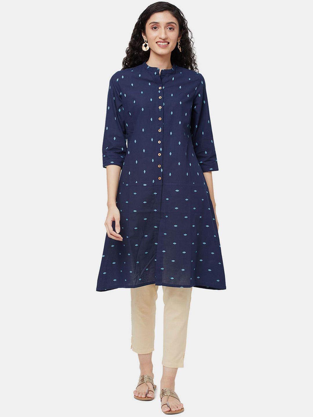 r&b women blue geometric embellished kurta