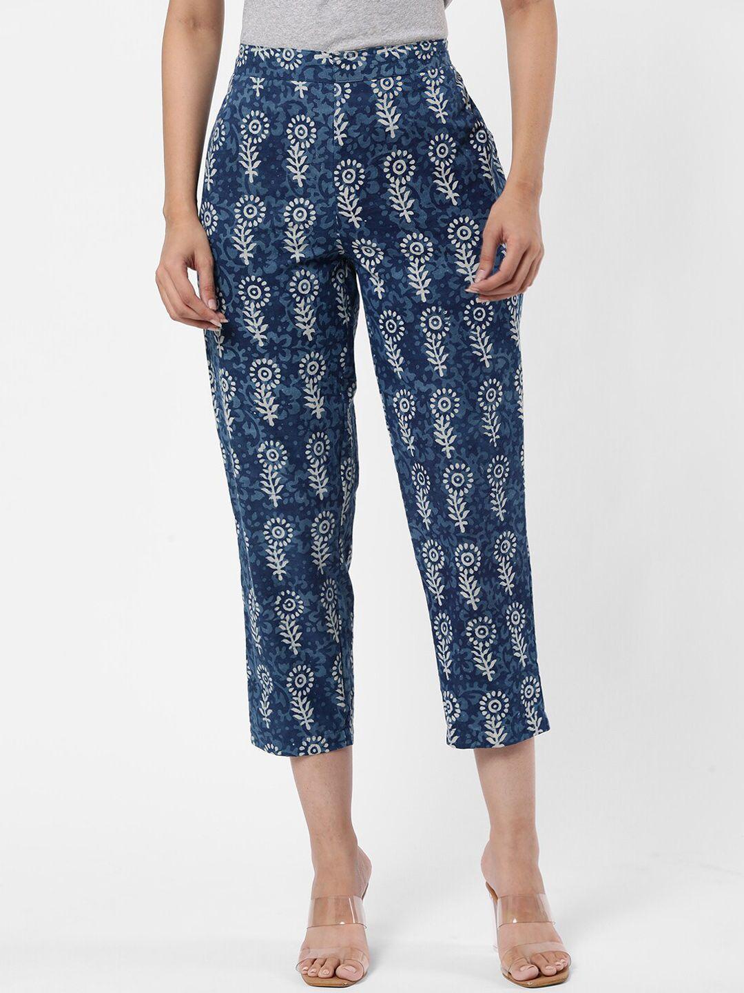 r&b women ethnic motifs printed tapered fit cotton regular trousers