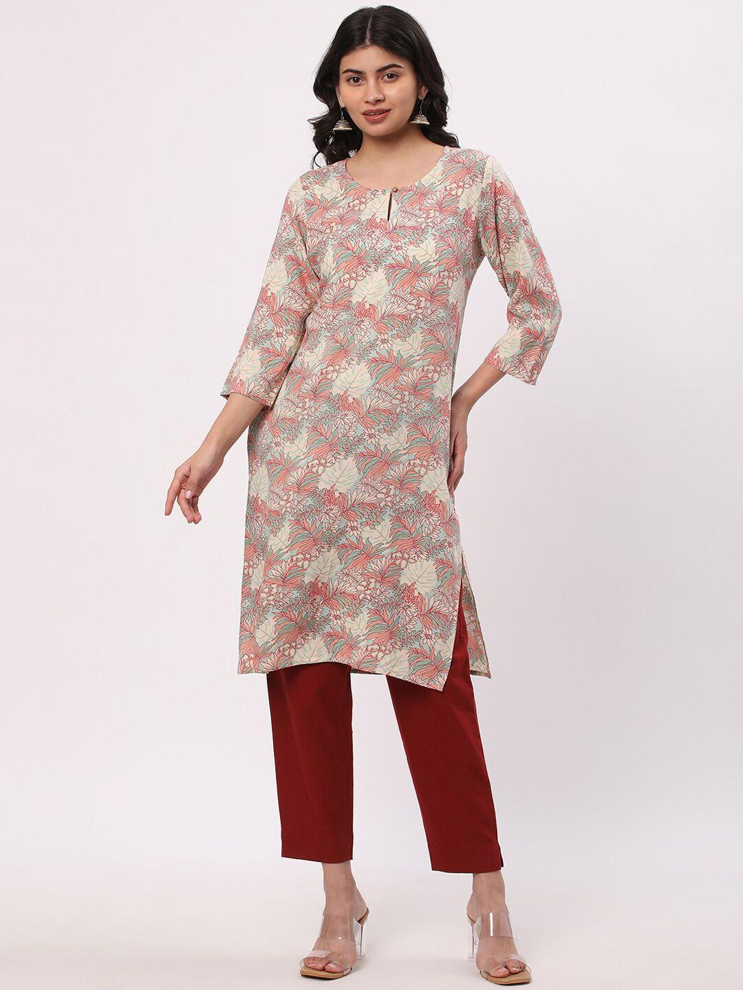 r&b women floral printed cold-shoulder sleeves thread work kurta