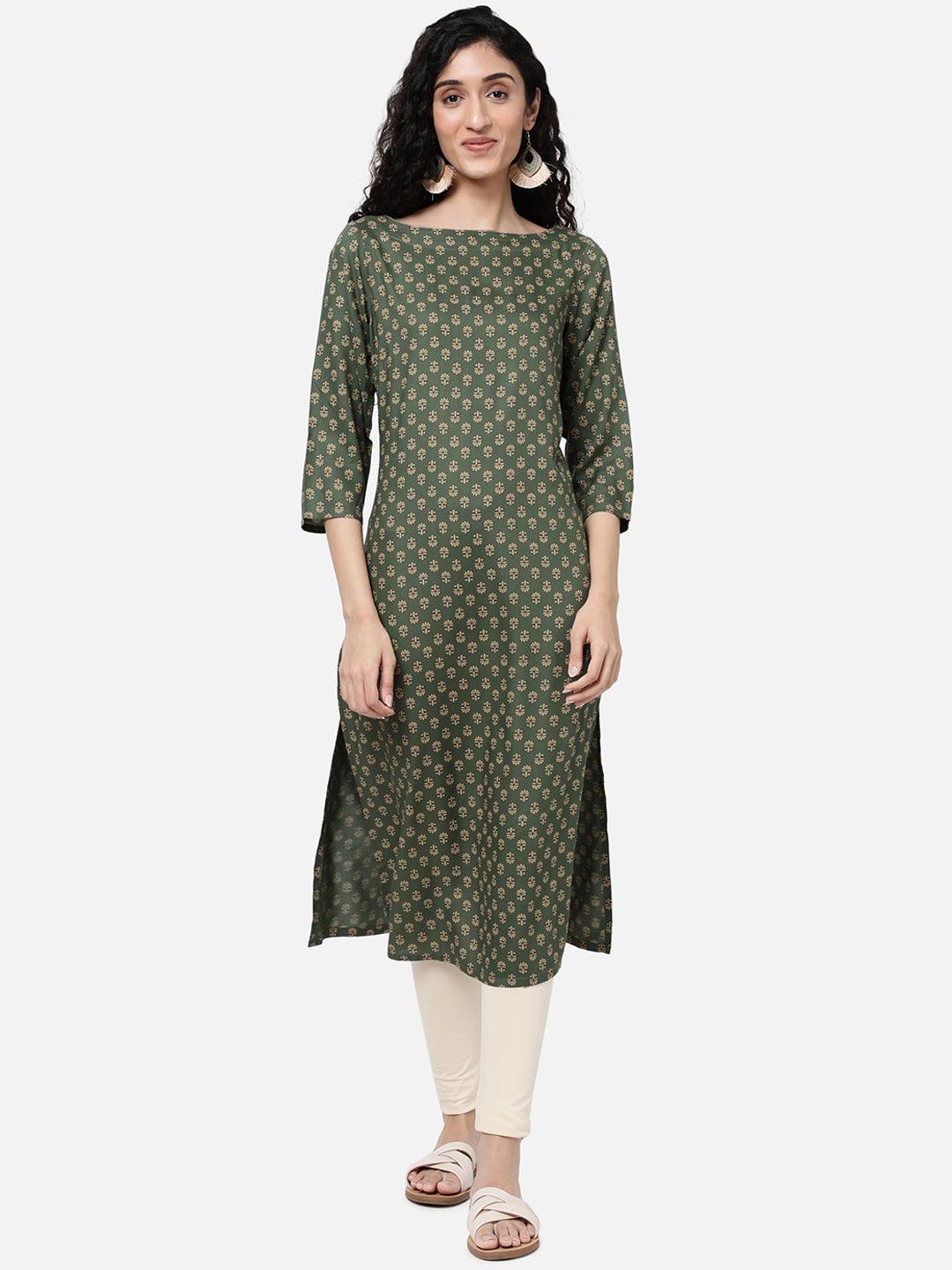 r&b women green ethnic motifs printed kurta