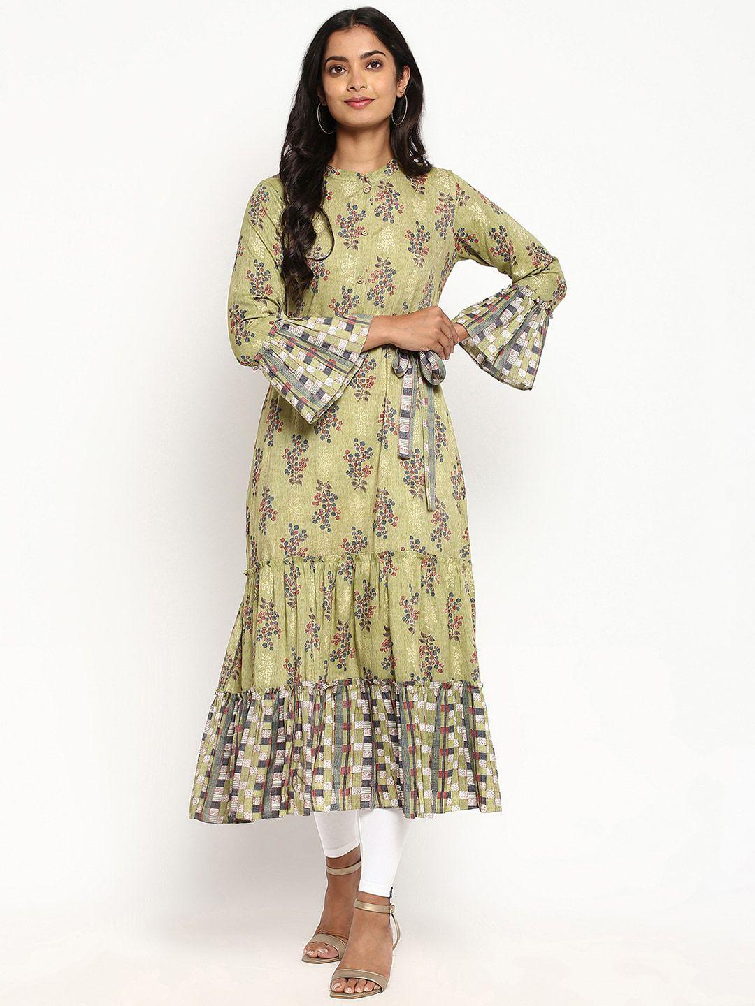 r&b women green floral printed anarkali kurta