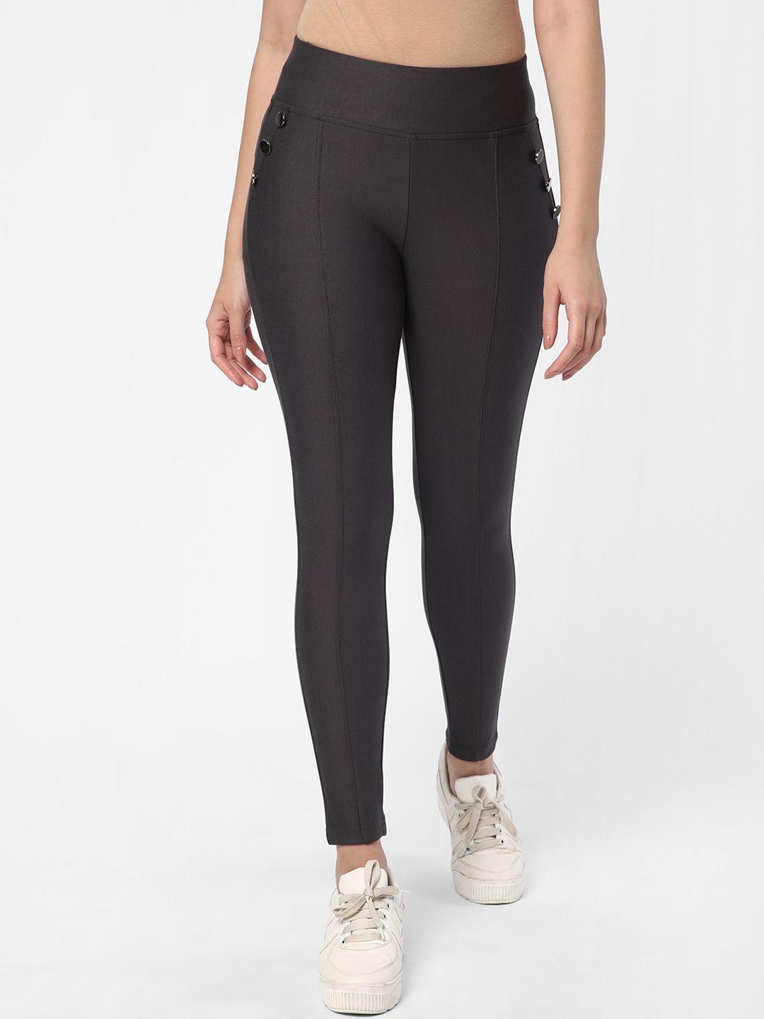 r&b women grey skinny fit high-rise trousers